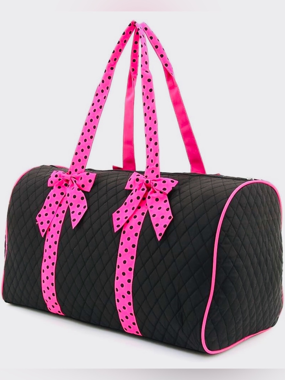 NWT Belle Voir Boutique Large Quilted Duffle Bag Black and Pink